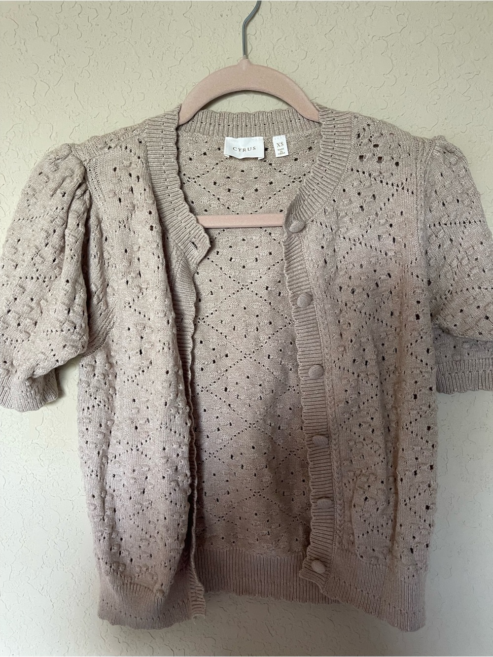 Cyrus Pale Beige Pointelle Knit Cardigan and Tank Set